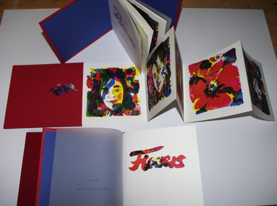 Anita Voigt: Flowers, handgebunden in Schutzmappe, Steindruck Handabzug